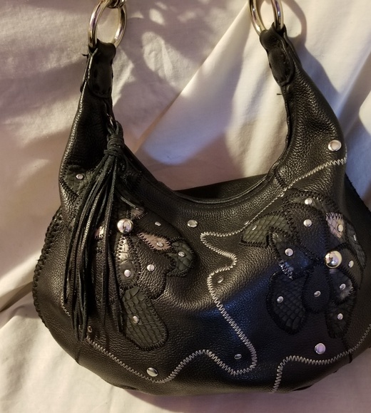 Chi Carlos Falchi hobo bag leather snakeskin black - Picture 2 of 8